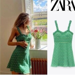 ZARA green floral mini dress